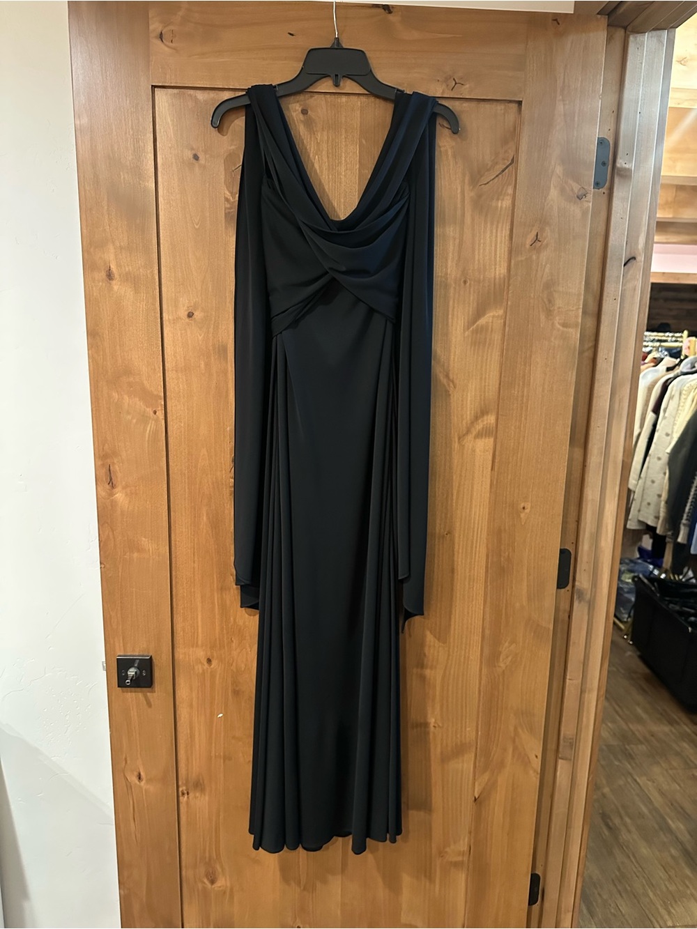 Halston Heritage Multi-Strap Black Draped Maxi Dress